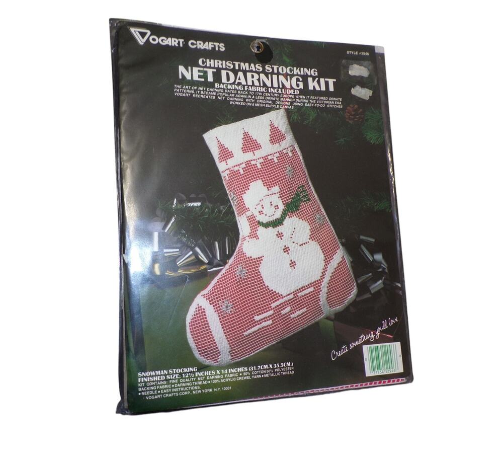 Snowman Christmas Stocking Net Darning Kit #2946 Vogart Crafts Vtg Sealed
